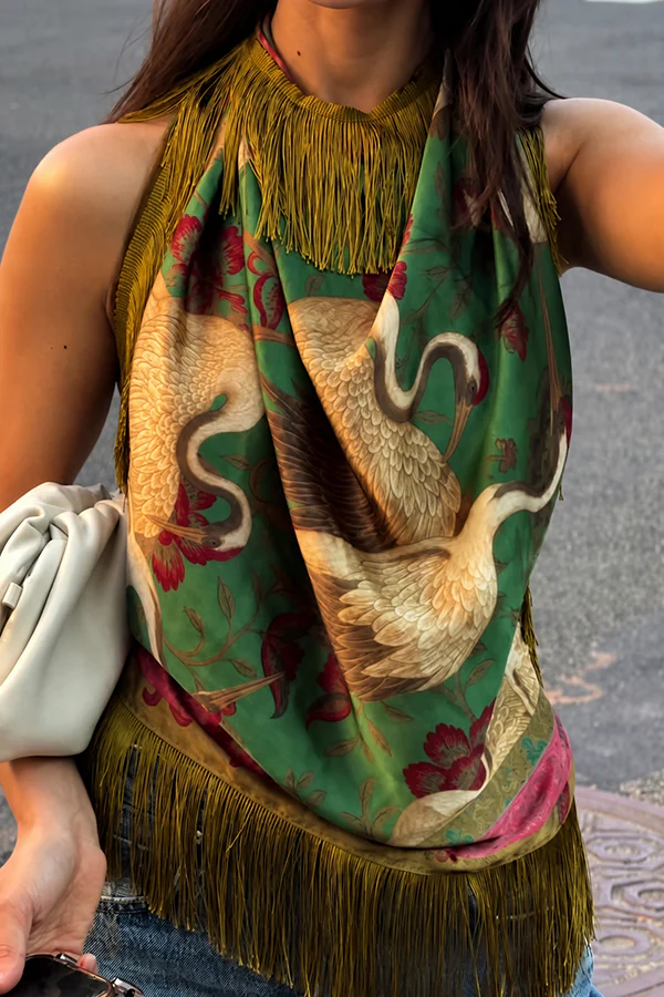 British Retro Diamond Tassel Square Scarf-Consonak
