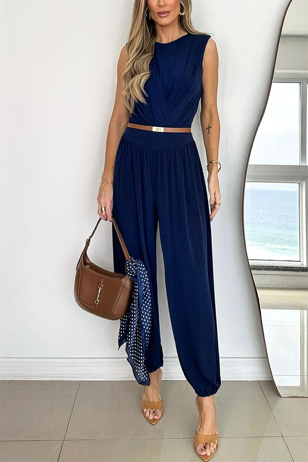 Athena Ruched Drape Neck Bodysuit and High Rise Elastic Waist Lantern Pants Set-consonak