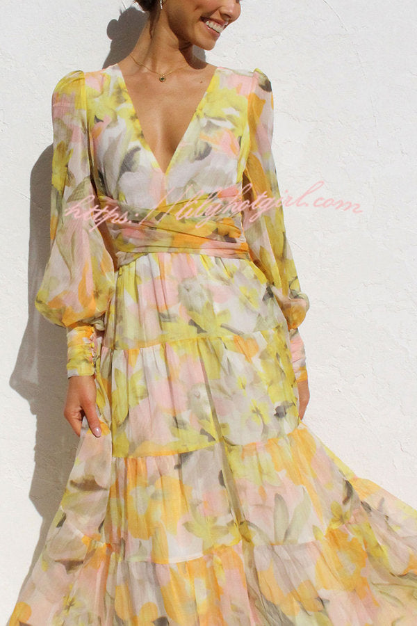 Olena Abstract Floral Balloon Sleeves Maxi Dress-consonak
