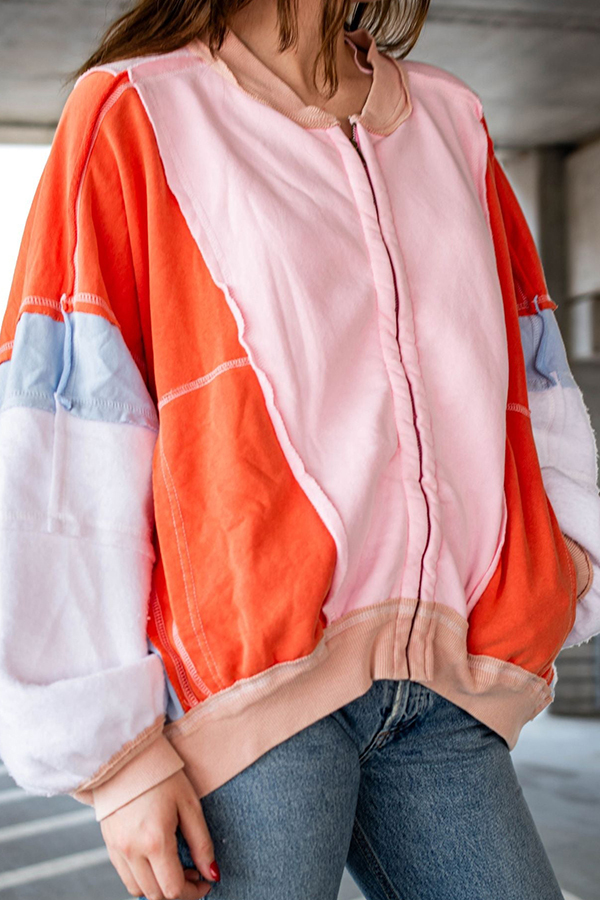 Fresh Color Matching Loose Casual Round Neck Jacket-consonak