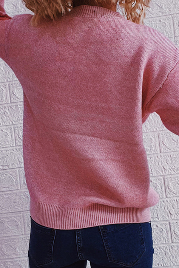 Christmas Pattern Knitted Crew Neck Long Sleeved Sweater-consonak