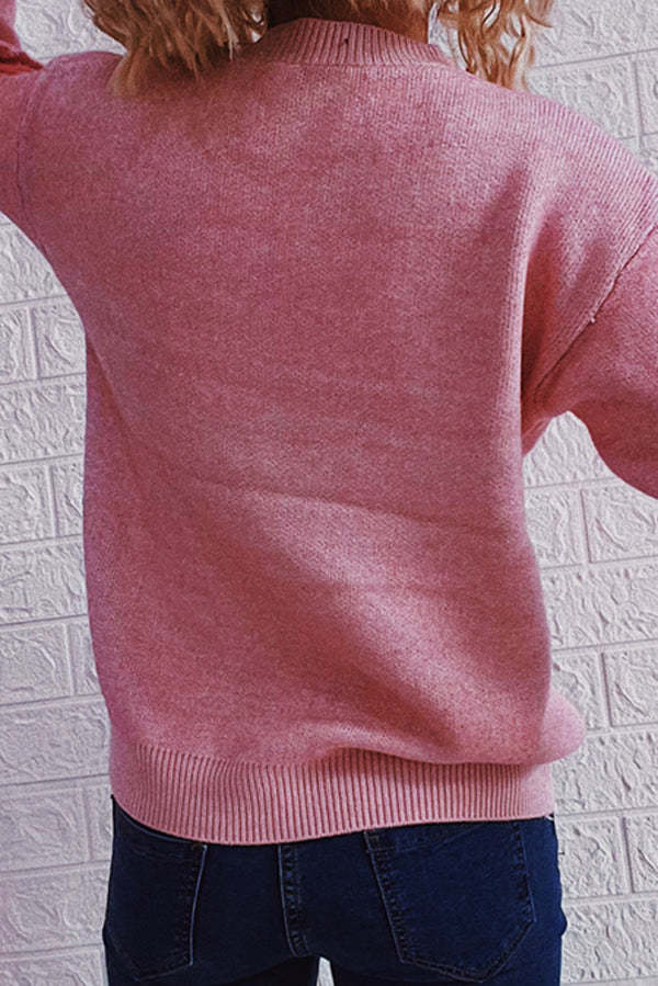 Christmas Pattern Knitted Crew Neck Long Sleeved Sweater-consonak