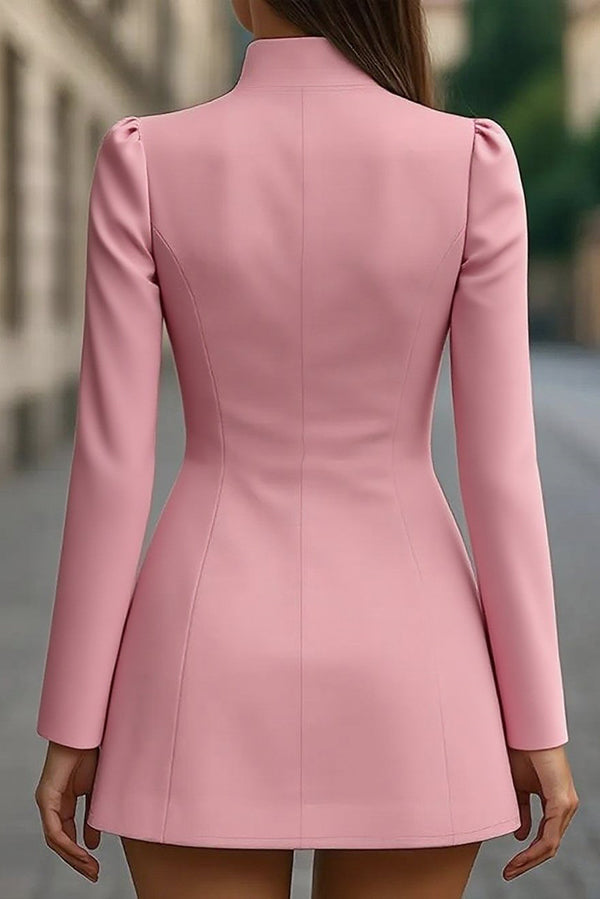 Fashionable Stand Collar Single-Breasted Slim Fit Formal Mini Dress-consonak
