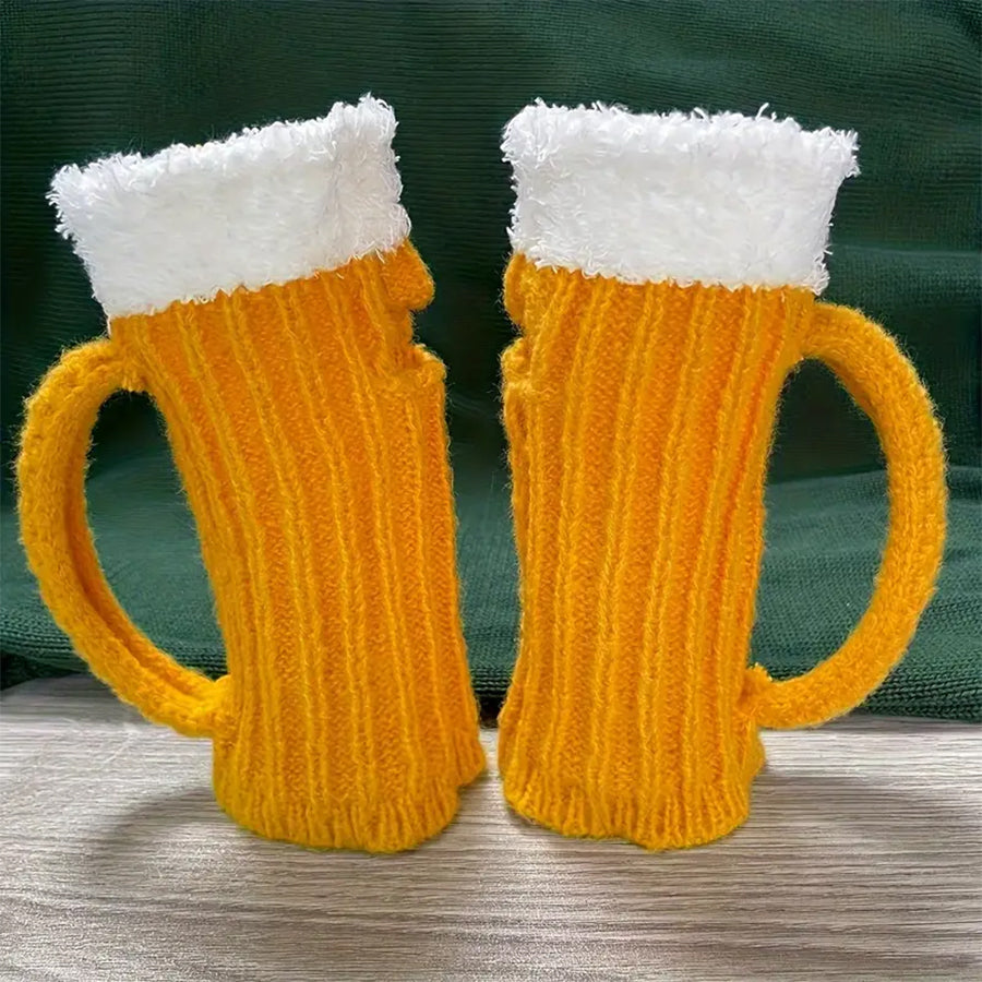3D Beer Mug Shape Knitted Half Finger Gloves-consonak
