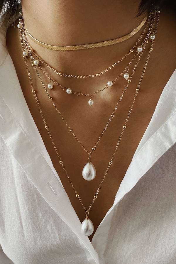 Vintage Chain Imitation Pearl Necklace | Consonak