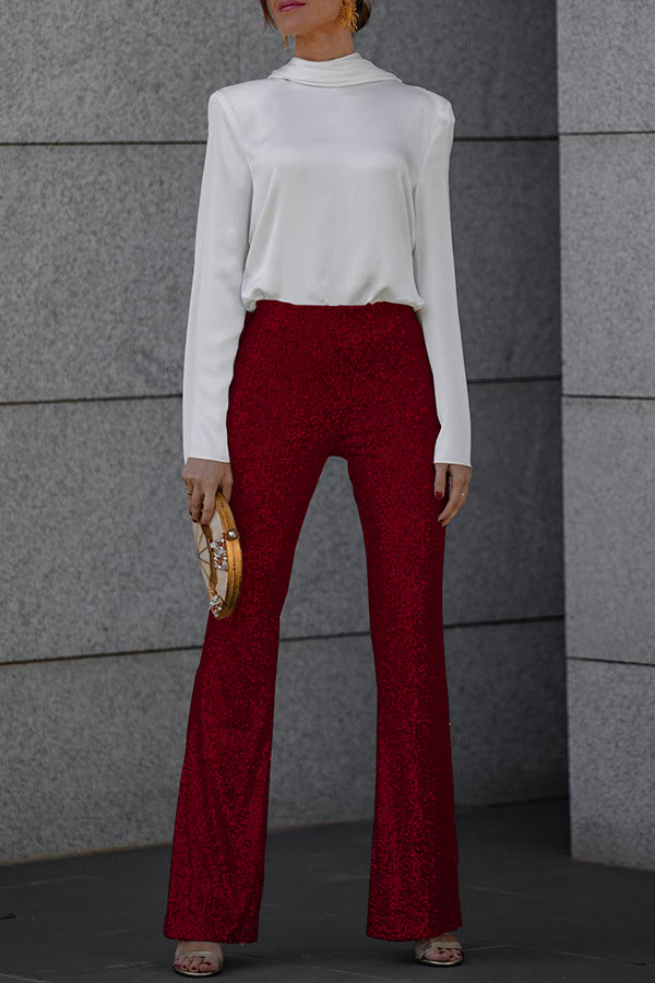 Diva Sequin High Rise Elastic Waist Flare Pants | Consonak