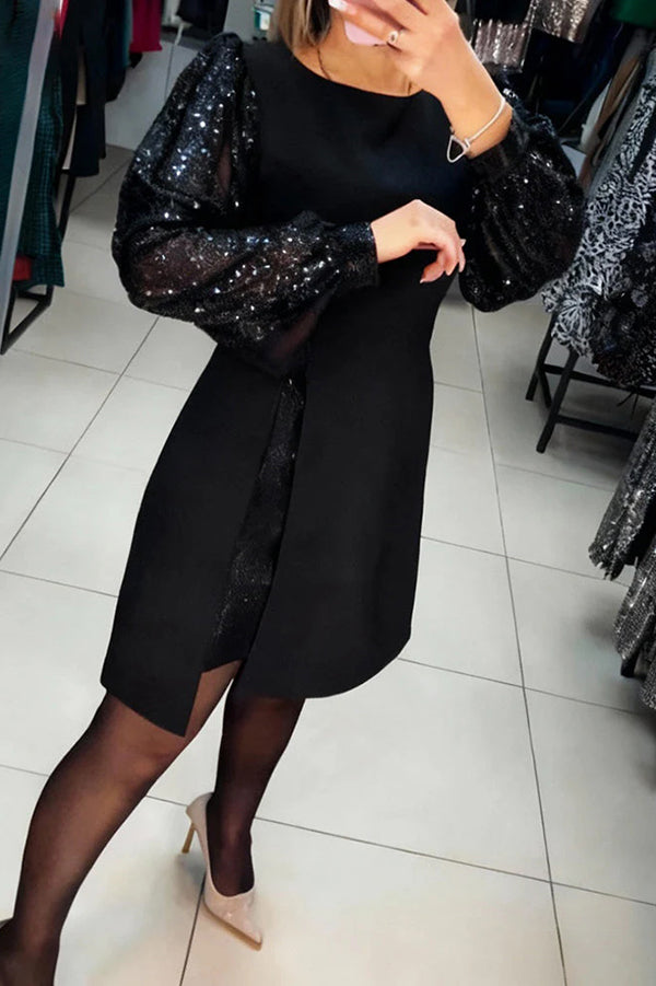 Stylish Sequined Puff Sleeve Elegant Mini Dress-consonak
