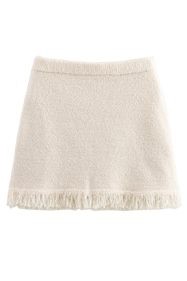Solid Elastic Waist Knit Mini Skirt-consonak