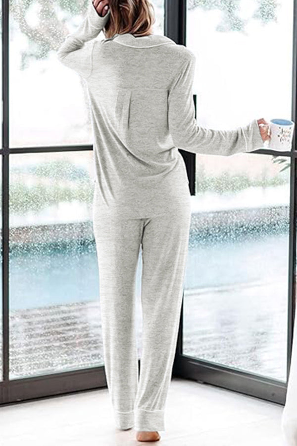 Home-style Loose-fitting Long-sleeved Pocket Shirt and Elastic Waist Casual Pants Set-consonak