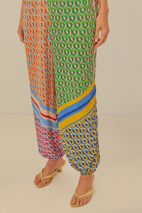 Brazil's Joyful Spirit Colorful Unique Print Elastic Waist Pocketed Loose Bloomer Pants-consonak