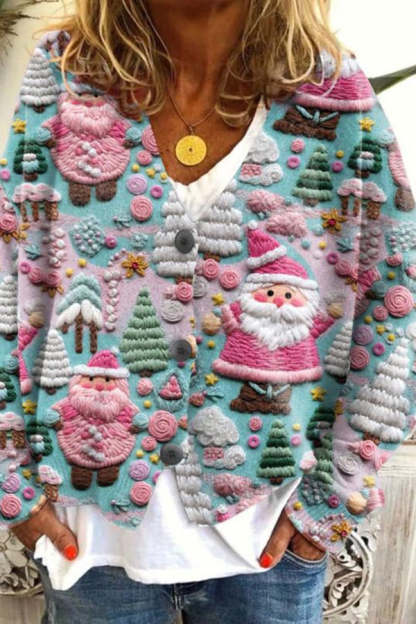 Knitted Long Sleeved Cardigan with Fun Printed Buttons-consonak