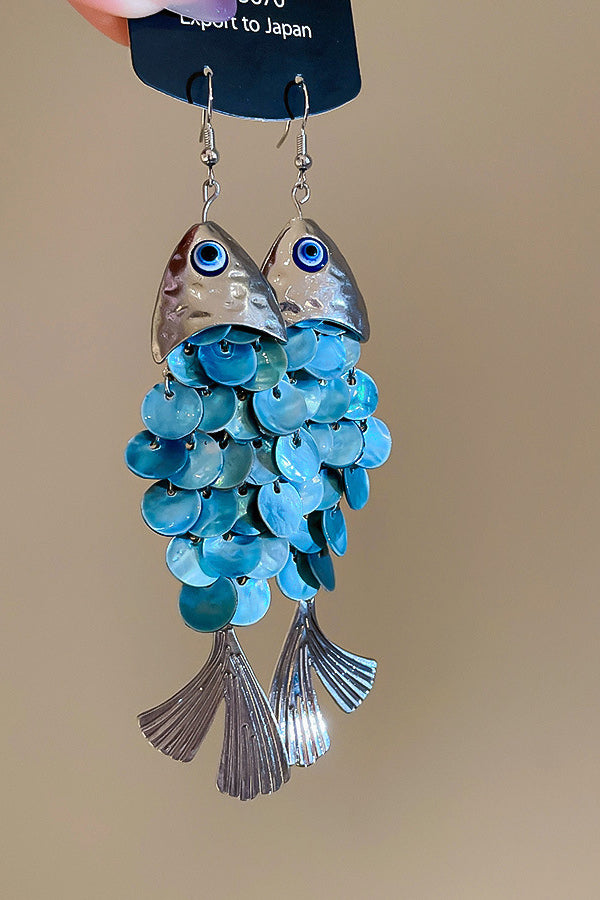 Fish-shaped Shell Tassel Ear Hooks-Consonak