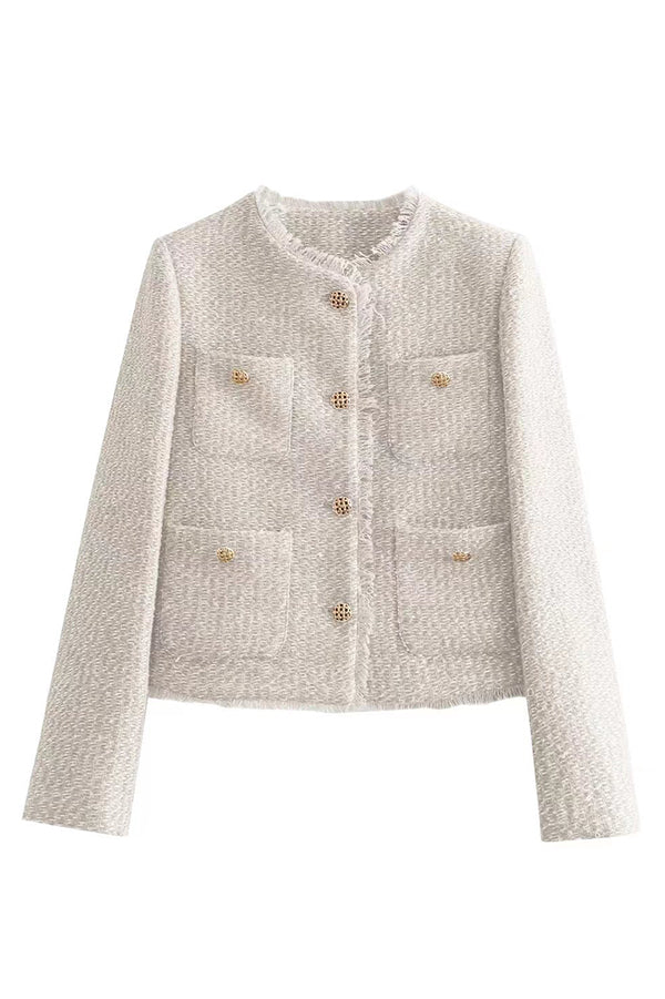 Joy To The World Tweed Metal Button Pocket Jacket-consonak
