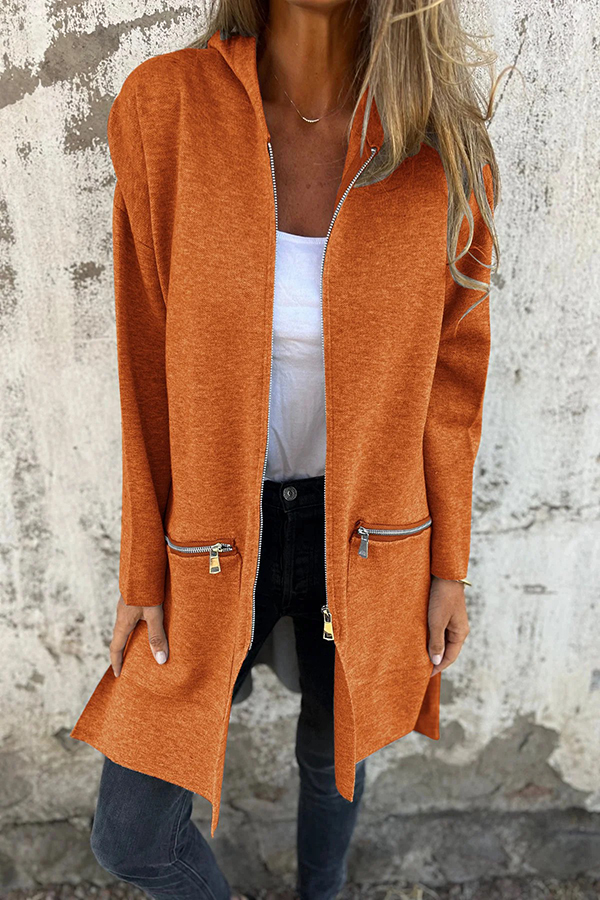 Solid Color Hooded Casual Zip Pocket Jacket-consonak