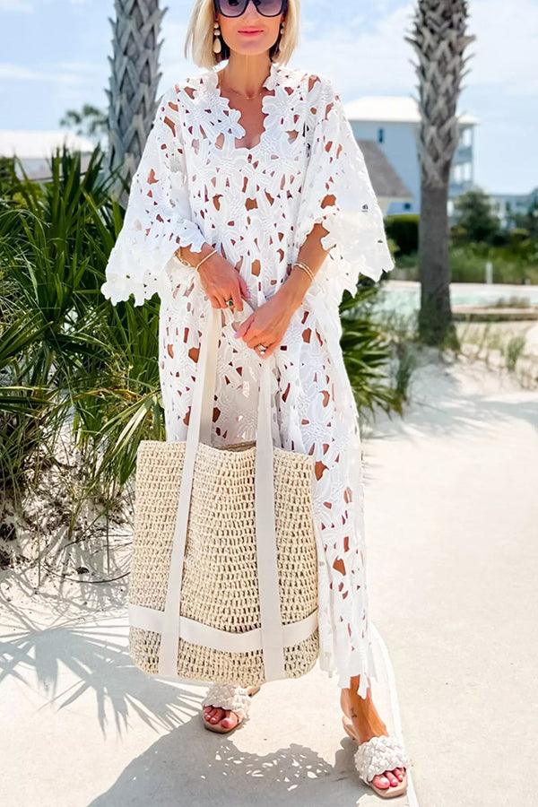 I Belong Here Floral Eyelet Lace Cover Up Beach Midi Dress-consonak