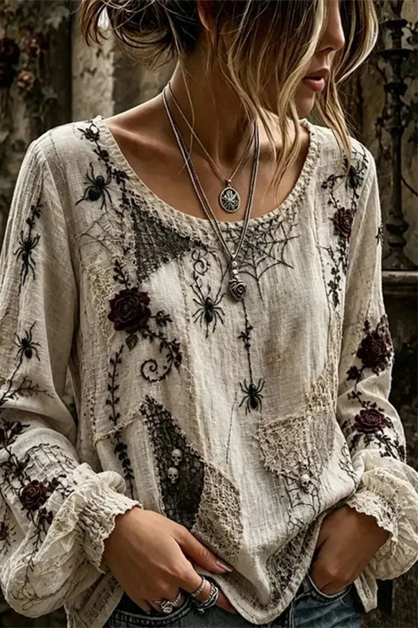 Spooky Season Velvet Long Sleeve Halloween Shirt with Buttons-Consonak