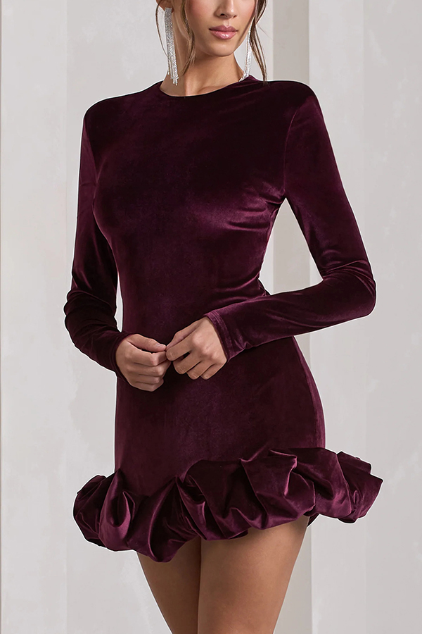 Solid Color Velvet Slim-fit Long-sleeved Mini Dress-consonak