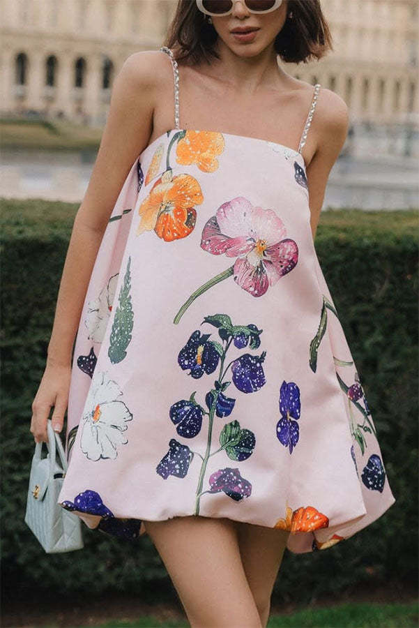 Whimsical Charm Wildflowers Print Embellished Shoulder Straps Bubble H