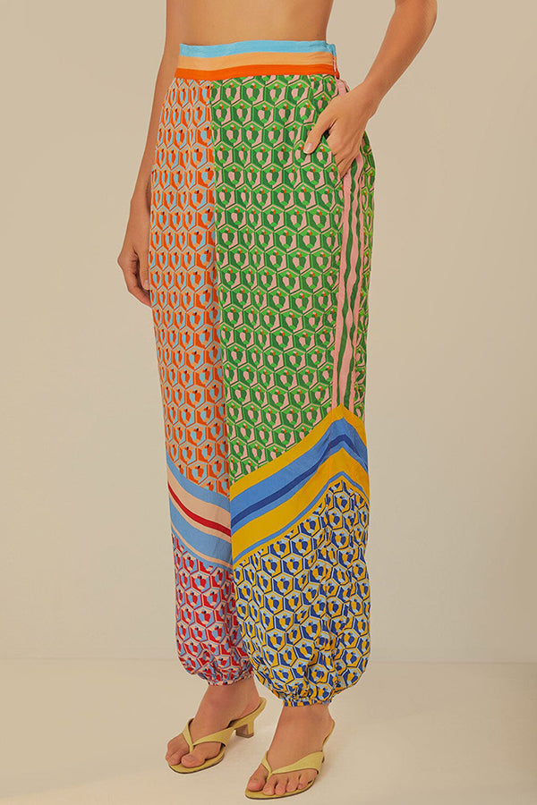 Brazil's Joyful Spirit Colorful Unique Print Elastic Waist Pocketed Loose Bloomer Pants | Consonak