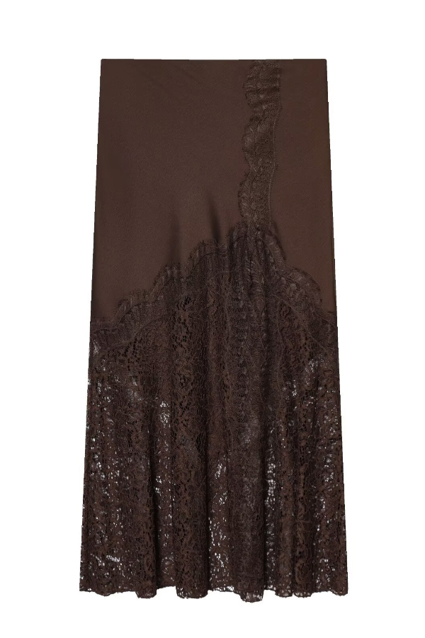 Solid Color Silk Satin and Lace Spliced ​​elegant Maxi Skirt