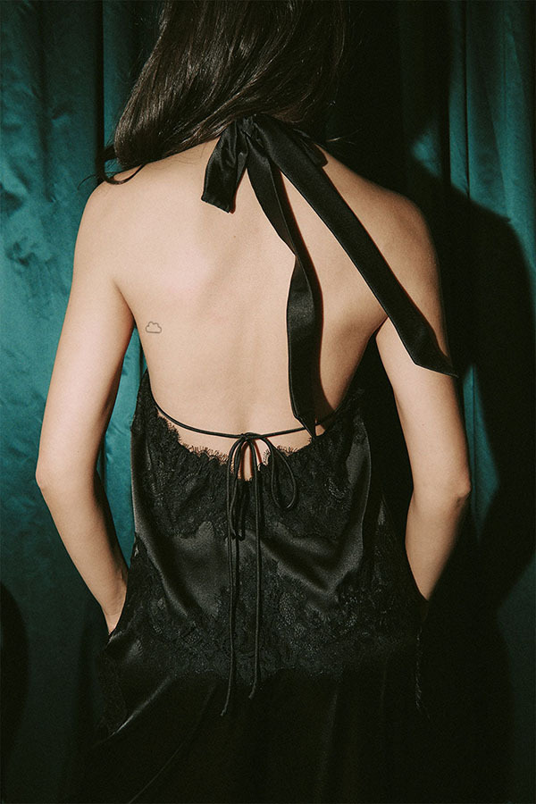 Elegant Morning Satin Lace Trim Halter Tie-up Tank and Elastic Waist Loose Pants Set-consonak