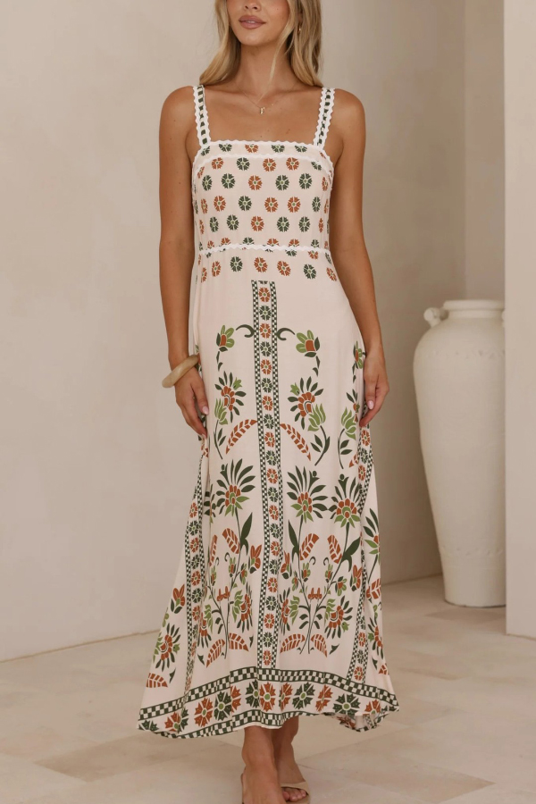Floral Print Sleeveless Square Neck Casual Vacation Maxi Dress