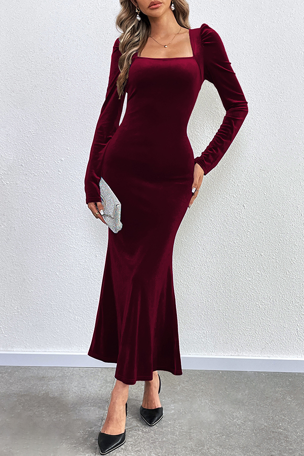 Velvet Long-sleeved Sexy Backless Slim Fit Fishtail Maxi Dress-consonak