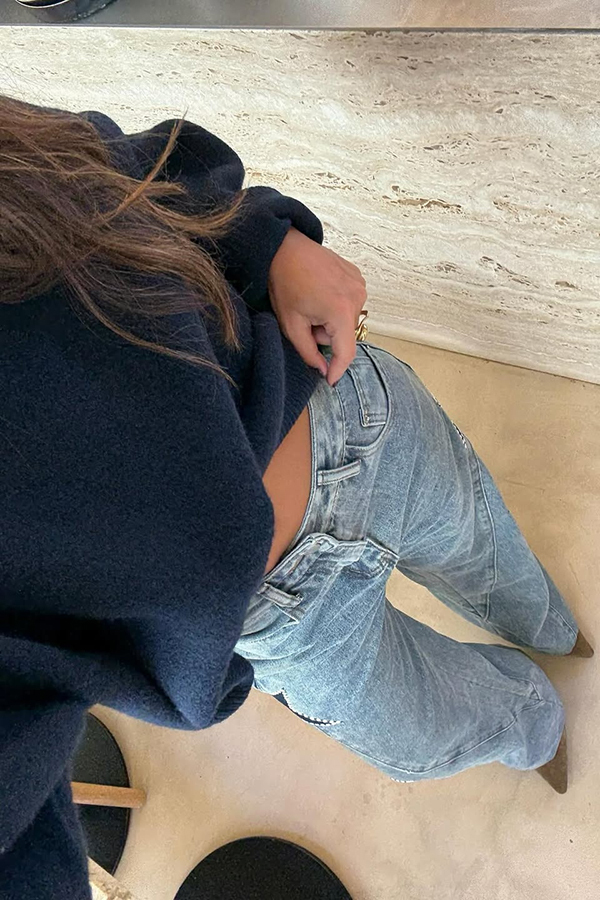 Jessy Denim Mid Rise Side Star Pattern Pocket Wide Leg Jeans-consonak