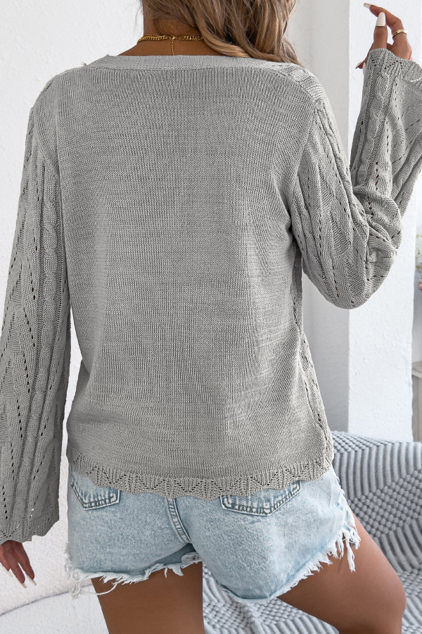 Solid Color Loose V-neck Long-sleeved Vacation Knit Cardigan-consonak