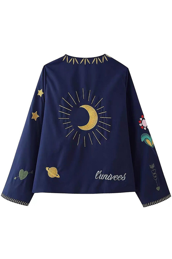 Fashionable Embroidered Lace-up Long-sleeved Loose Top-consonak