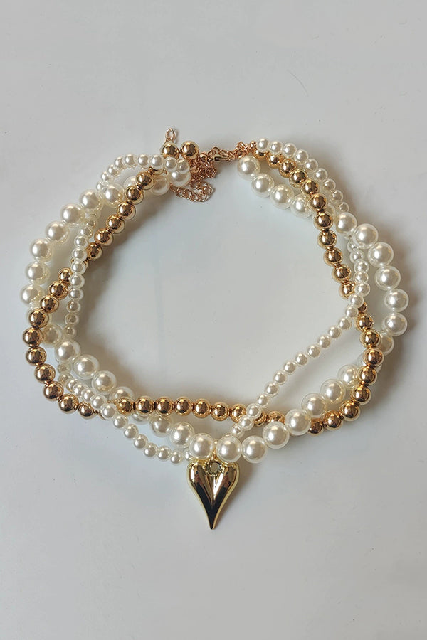 Elegant Pearl Beaded Heart Pendant Necklace-consonak