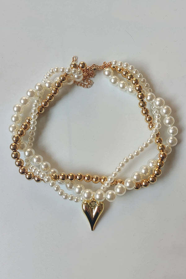 Elegant Pearl Beaded Heart Pendant Necklace-consonak