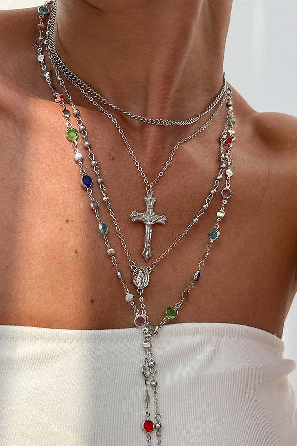 Fashionable Diamond Cross Chain Elegant Multi-layered Necklace-consonak
