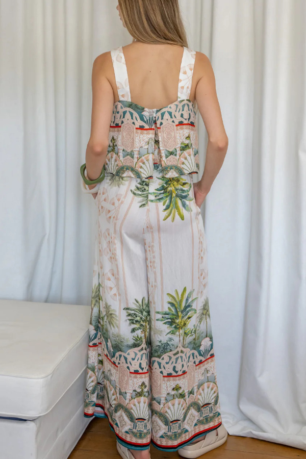 Unique Printed Casual Elastic Waist Pockets Loose Wide-leg Pants-consonak