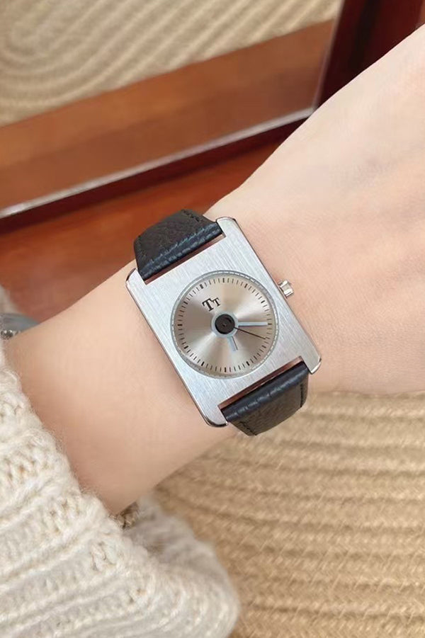 Square Steel Case Dopamine Color Matching Leather Strap Watch-consonak