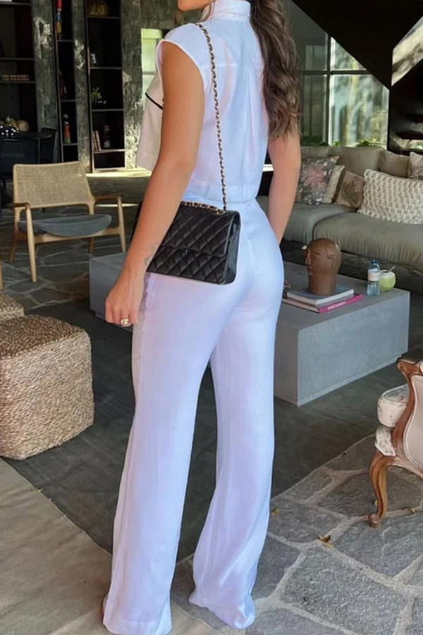 Stylish Lapel Crop Top and Loose Pocket Pants Set-consonak