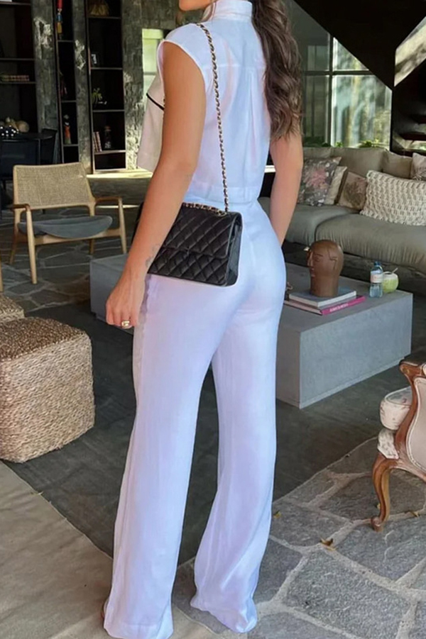 Stylish Lapel Crop Top and Loose Pocket Pants Set-consonak