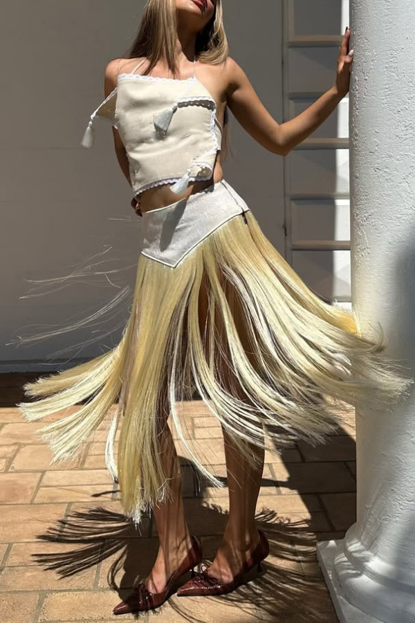 Stylish Halter Neck Lace Up Tassel Pendant Backless Top | Consonak