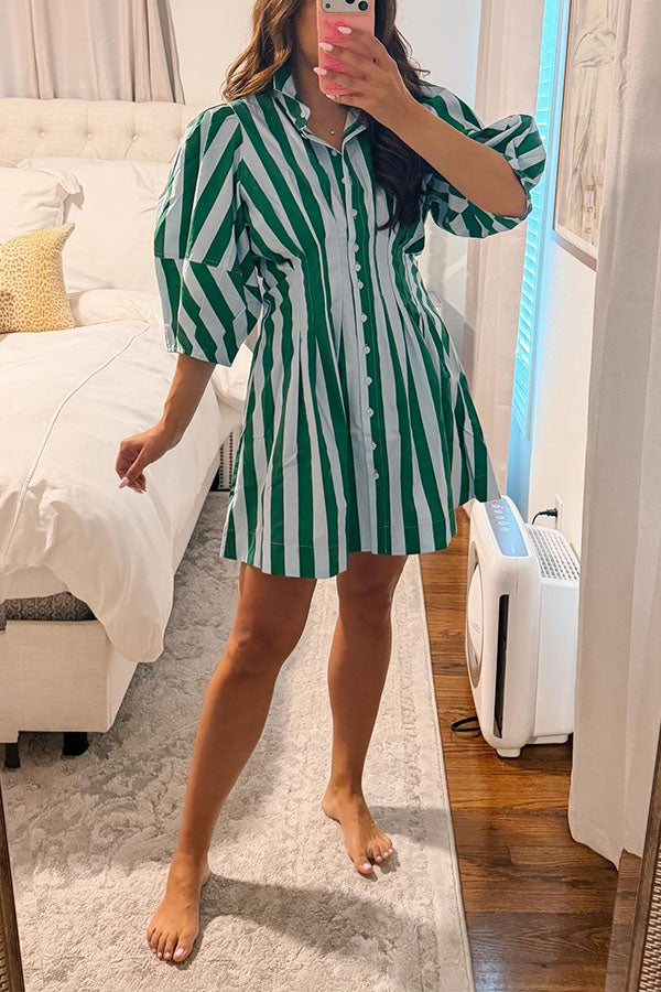 Chloe  Striped Puff Sleeve Mini Shirt Dress-Consonak