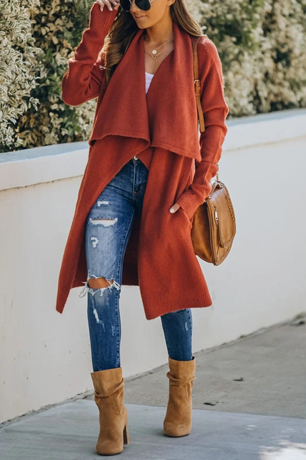 Fireside Pocketed Oversized Drape Neckline Knit Cardigan-consonak