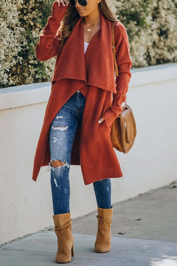 Fireside Pocketed Oversized Drape Neckline Knit Cardigan-consonak