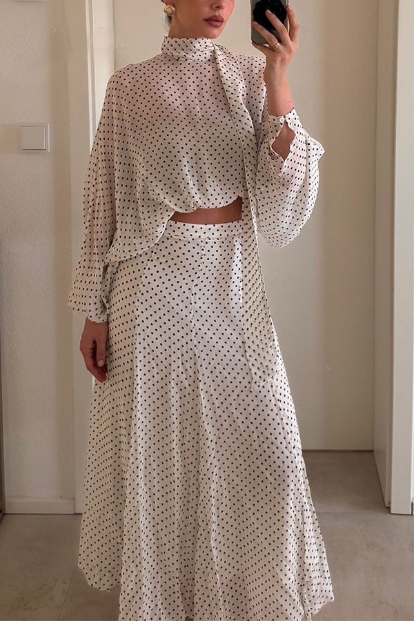 Seraphina Draped Bias-Cut Polka Dot Skirt-Consonak