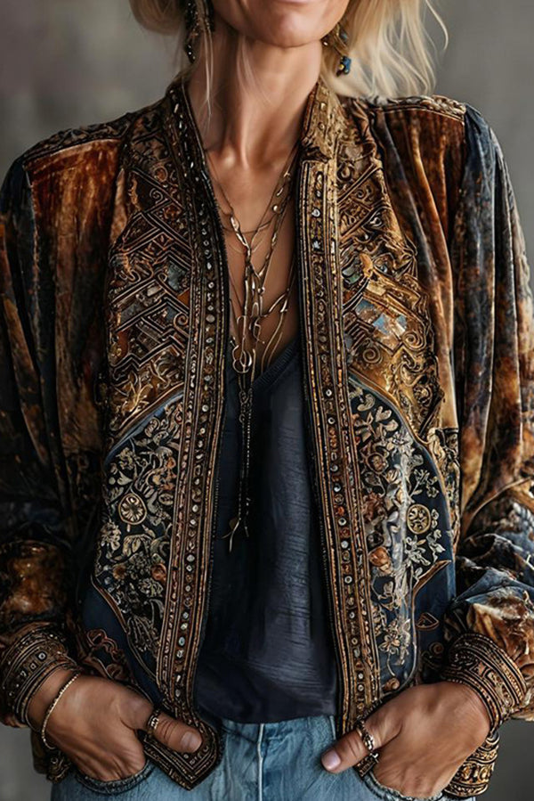 Bohemian Style Velvet Loose Long-sleeved Casual Cardigan-consonak