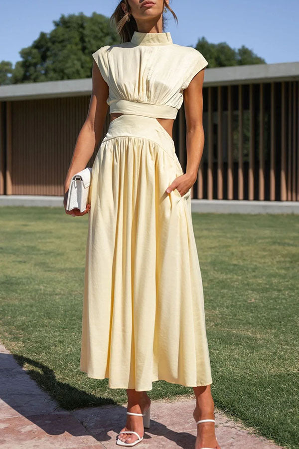 Light of My Life Cutout Waist Pocketed Vacation Party Midi Dress-consonak
