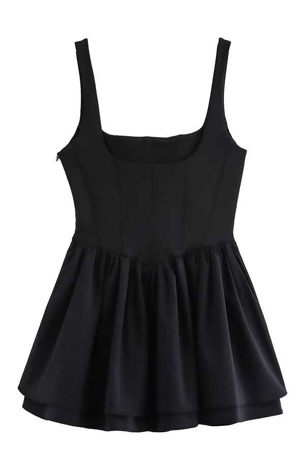 Solid Velvet Square Neck Slim Fit Mini Dress-consonak