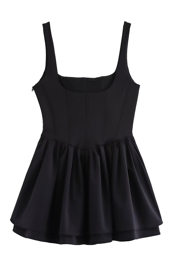 Solid Velvet Square Neck Slim Fit Mini Dress-consonak