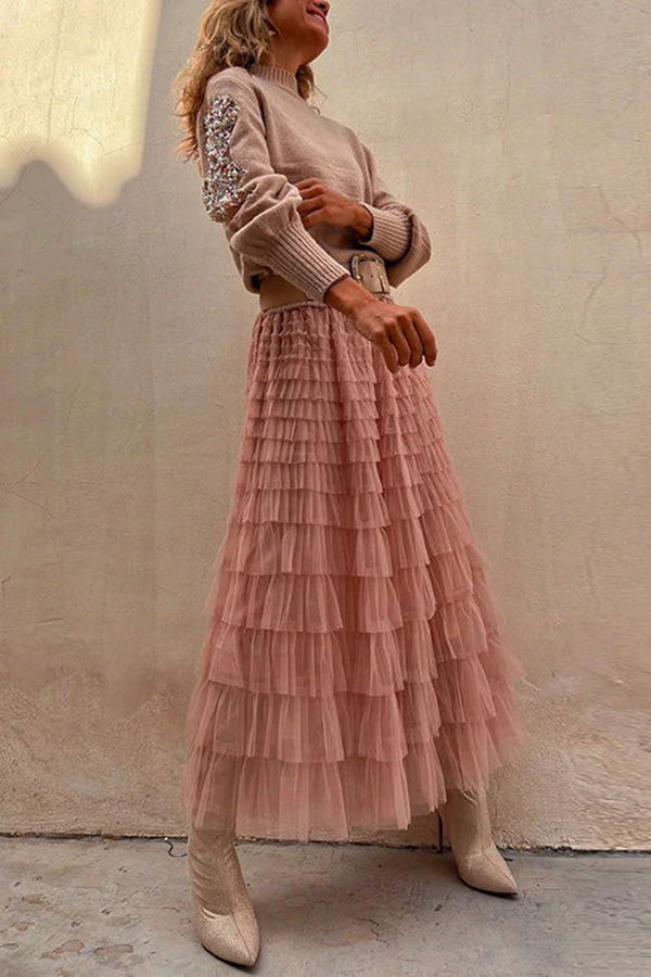 Be Your Own City Queen Tiered Elastic Waist Tulle Maxi Skirt | Consonak
