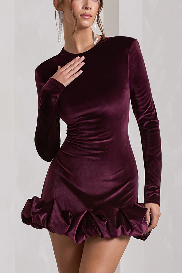 Solid Color Velvet Slim-fit Long-sleeved Mini Dress-consonak