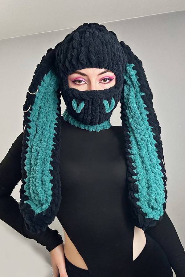 Big Rabbit Ears Knitted Warm Mask Hood-consonak