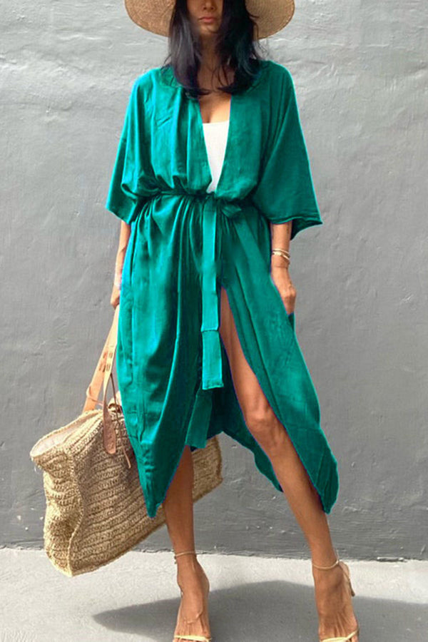Summertime In Venice Solid Color Kimono Beach Cover-up-consonak